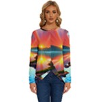 Sunset Over A Lake Long Sleeve Crew Neck Pullover Top