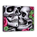 Black Skulls Red Roses Canvas 14  x 11  (Stretched)