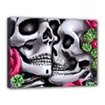 Black Skulls Red Roses Canvas 16  x 12  (Stretched)