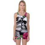 Black Skulls Red Roses One Piece Boyleg Swimsuit