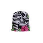 Black Skulls Red Roses Drawstring Pouch (Small)