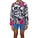 Black Skulls Red Roses Kids  Long Sleeve Swimwear