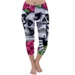 Black Skulls Red Roses Capri Winter Leggings 