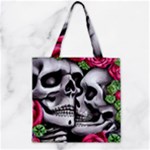 Black Skulls Red Roses Zipper Grocery Tote Bag