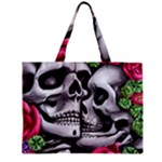 Black Skulls Red Roses Zipper Mini Tote Bag