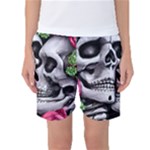 Black Skulls Red Roses Women s Basketball Shorts