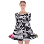 Black Skulls Red Roses Long Sleeve Skater Dress