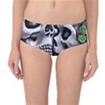 Black Skulls Red Roses Mid-Waist Bikini Bottoms