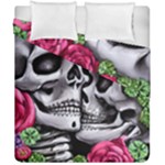 Black Skulls Red Roses Duvet Cover Double Side (California King Size)