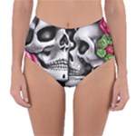 Black Skulls Red Roses Reversible High-Waist Bikini Bottoms