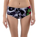 Black Skulls Red Roses Reversible Mid-Waist Bikini Bottoms