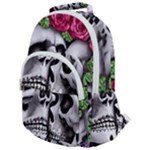 Black Skulls Red Roses Rounded Multi Pocket Backpack