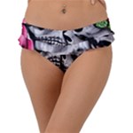 Black Skulls Red Roses Frill Bikini Bottoms