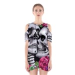 Black Skulls Red Roses Shoulder Cutout One Piece Dress