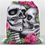 Black Skulls Red Roses Drawstring Bag (Large)