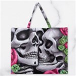 Black Skulls Red Roses Zipper Large Tote Bag