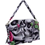 Black Skulls Red Roses Canvas Crossbody Bag