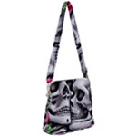 Black Skulls Red Roses Zipper Messenger Bag