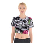 Black Skulls Red Roses Cotton Crop Top