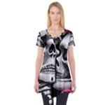 Black Skulls Red Roses Short Sleeve Tunic 