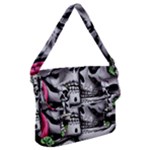 Black Skulls Red Roses Buckle Messenger Bag