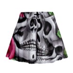 Black Skulls Red Roses Mini Flare Skirt