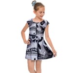 Black Skulls Red Roses Kids  Cap Sleeve Dress