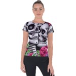 Black Skulls Red Roses Short Sleeve Sports Top 