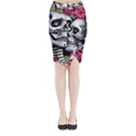 Black Skulls Red Roses Midi Wrap Pencil Skirt