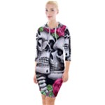 Black Skulls Red Roses Quarter Sleeve Hood Bodycon Dress