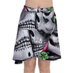 Black Skulls Red Roses Chiffon Wrap Front Skirt