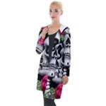 Black Skulls Red Roses Hooded Pocket Cardigan