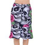 Black Skulls Red Roses Short Mermaid Skirt