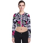 Black Skulls Red Roses Long Sleeve Zip Up Bomber Jacket