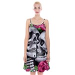 Black Skulls Red Roses Spaghetti Strap Velvet Dress