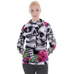 Black Skulls Red Roses Women s Hooded Pullover