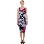 Black Skulls Red Roses Sleeveless Pencil Dress