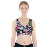 Black Skulls Red Roses Sports Bra With Pocket