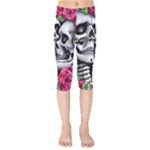 Black Skulls Red Roses Kids  Capri Leggings 