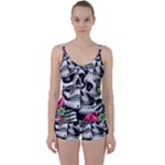 Black Skulls Red Roses Tie Front Two Piece Tankini