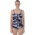 Black Skulls Red Roses Twist Front Tankini Set