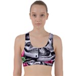 Black Skulls Red Roses Back Weave Sports Bra