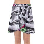 Black Skulls Red Roses Wrap Front Skirt