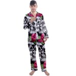 Black Skulls Red Roses Men s Long Sleeve Satin Pajamas Set