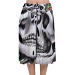 Black Skulls Red Roses Velvet Flared Midi Skirt