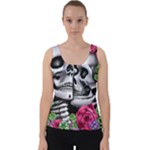 Black Skulls Red Roses Velvet Tank Top