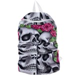 Black Skulls Red Roses Foldable Lightweight Backpack