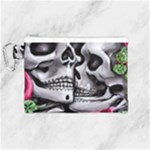 Black Skulls Red Roses Canvas Cosmetic Bag (Medium)