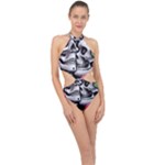 Black Skulls Red Roses Halter Side Cut Swimsuit