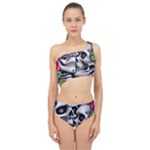 Black Skulls Red Roses Spliced Up Two Piece Swimsuit